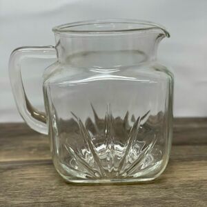Vintage Federal Glass Clear Sunburst Pitcher 8”‎ Tall Square Heavy Glass Jug